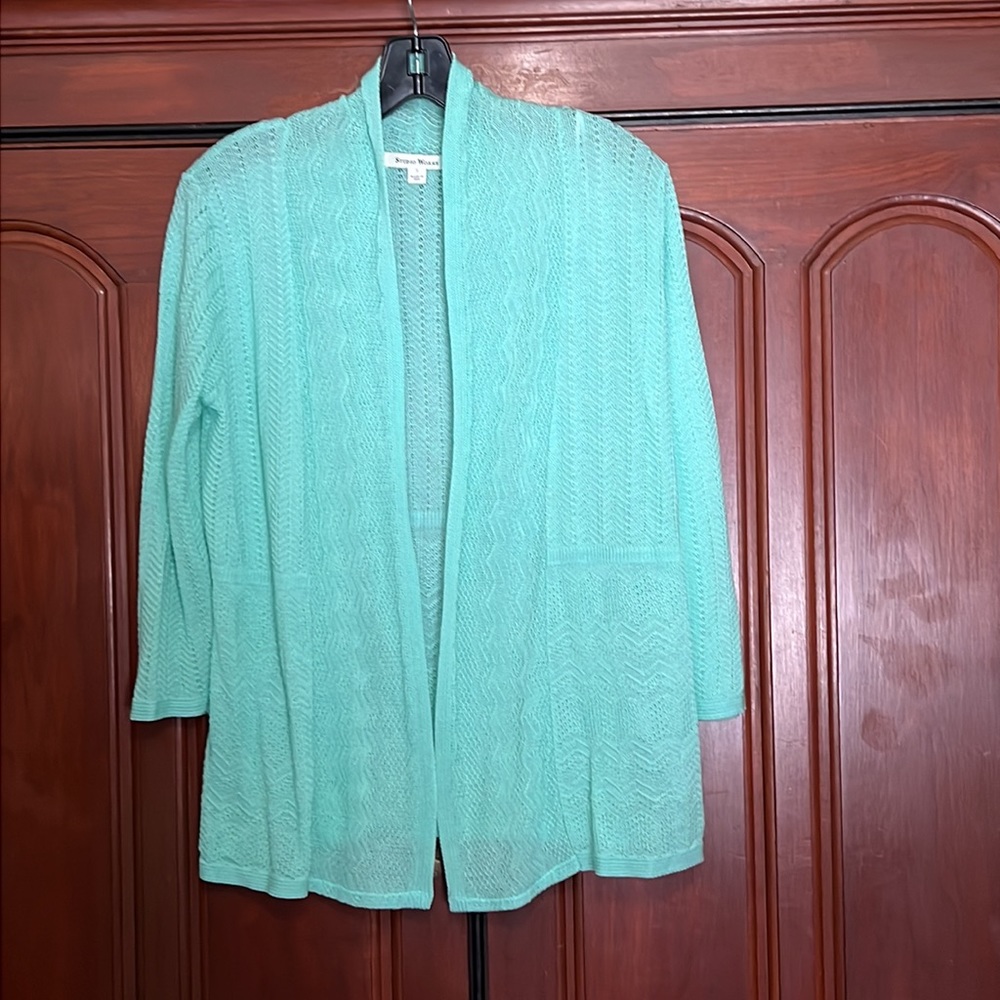 Studio Works Light Aqua Open Cardigan Size Small